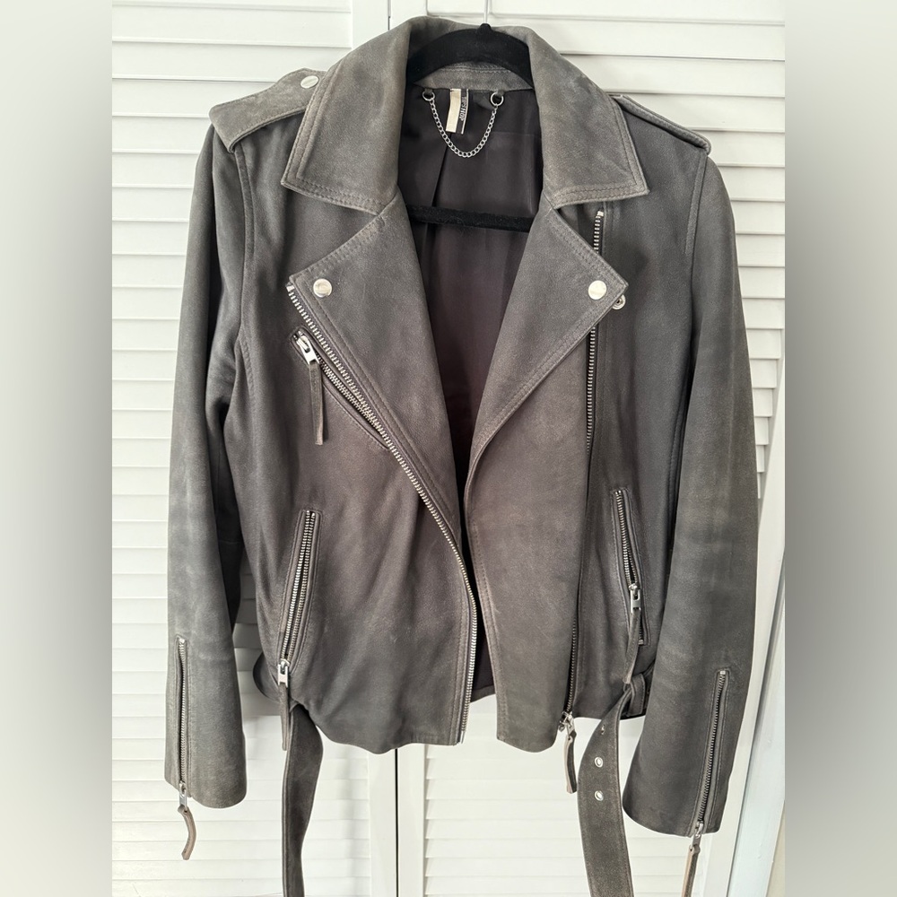 Topshop gray biker style suede jacket